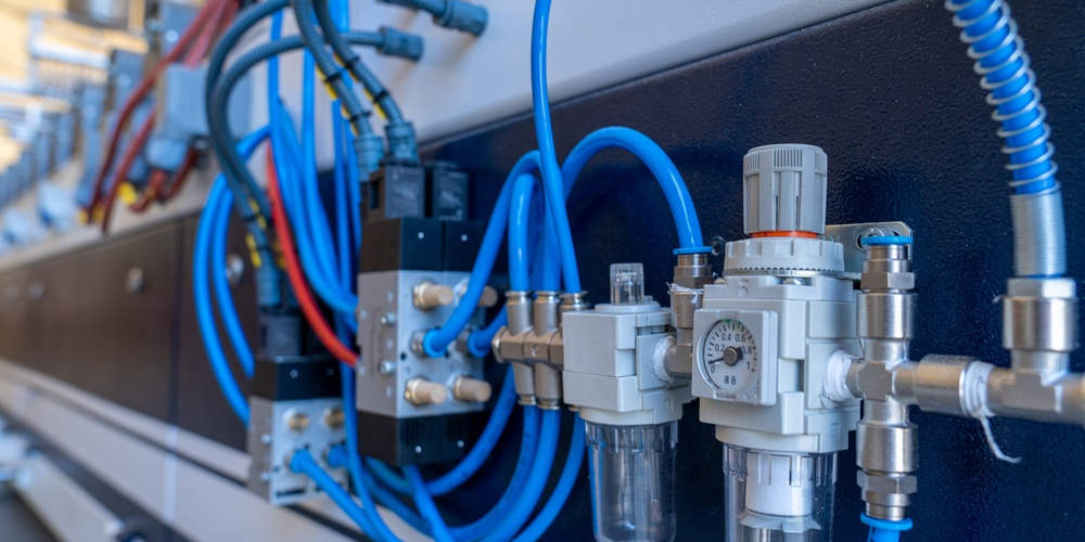compressed air/pneumatic system with regulators, filters, gauges, fittings, and distribution lines